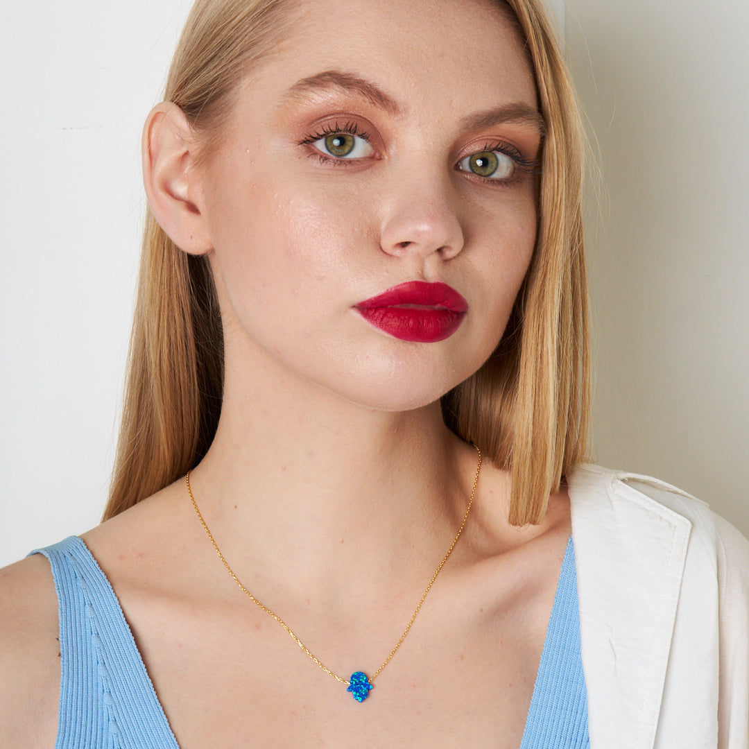 Orijinal Mavi Basit Opal Fatma El Zinciri - 925 GÜMÜŞ