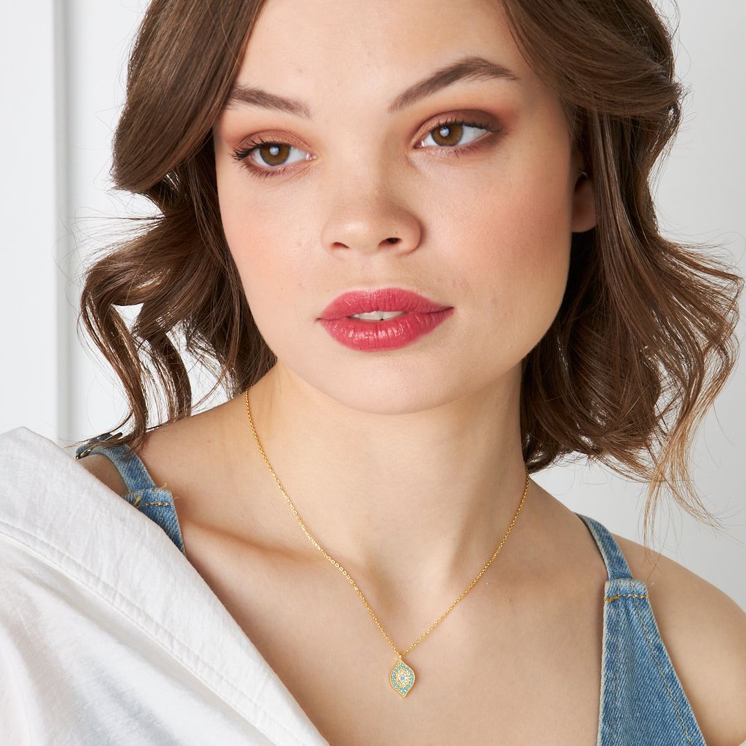 Yaprak Detaylı Taşlı Kolye - 925 GÜMÜŞ