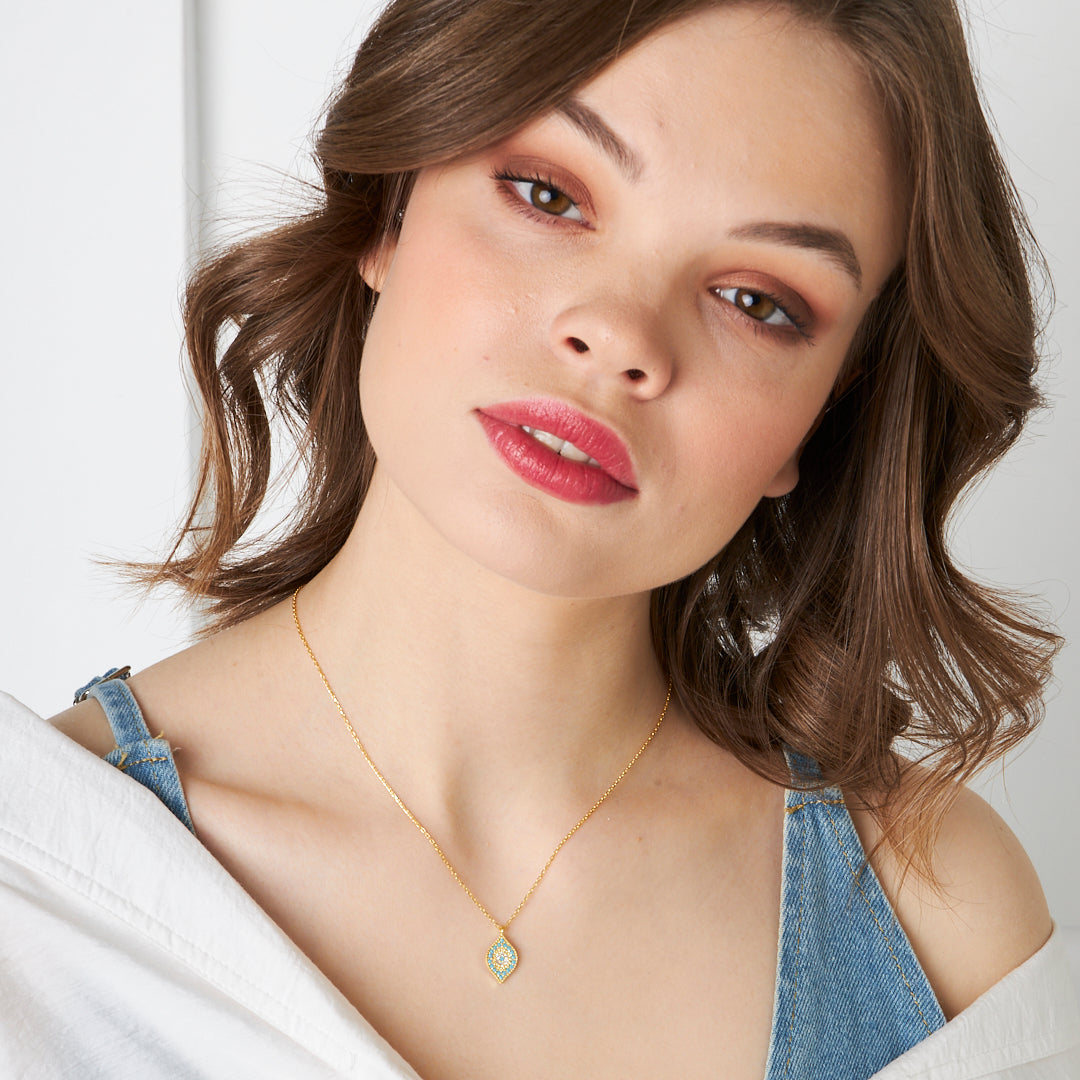 Yaprak Detaylı Taşlı Kolye - 925 GÜMÜŞ