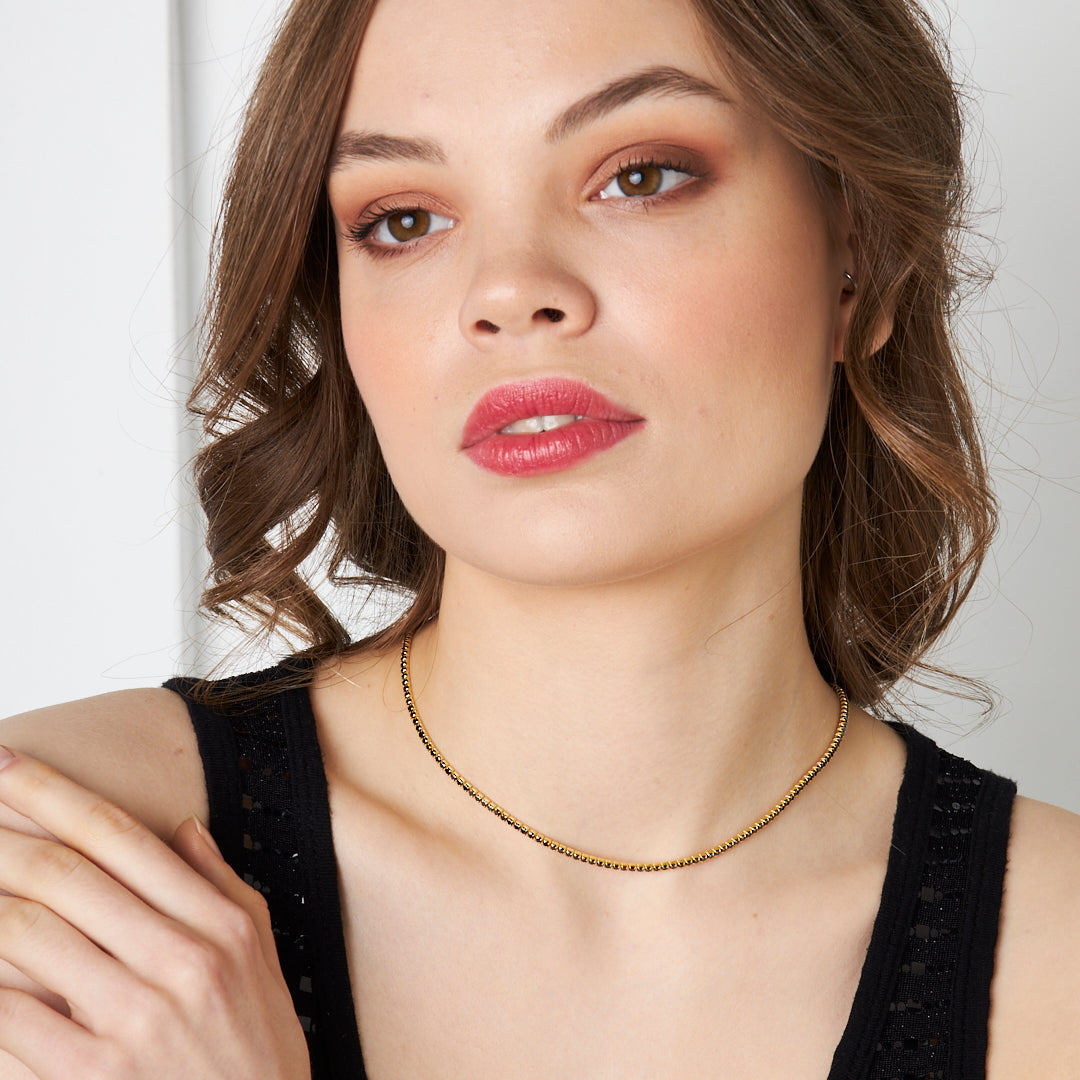 Siyah Taşlı Su Yolu Kolye - 925 GÜMÜŞ