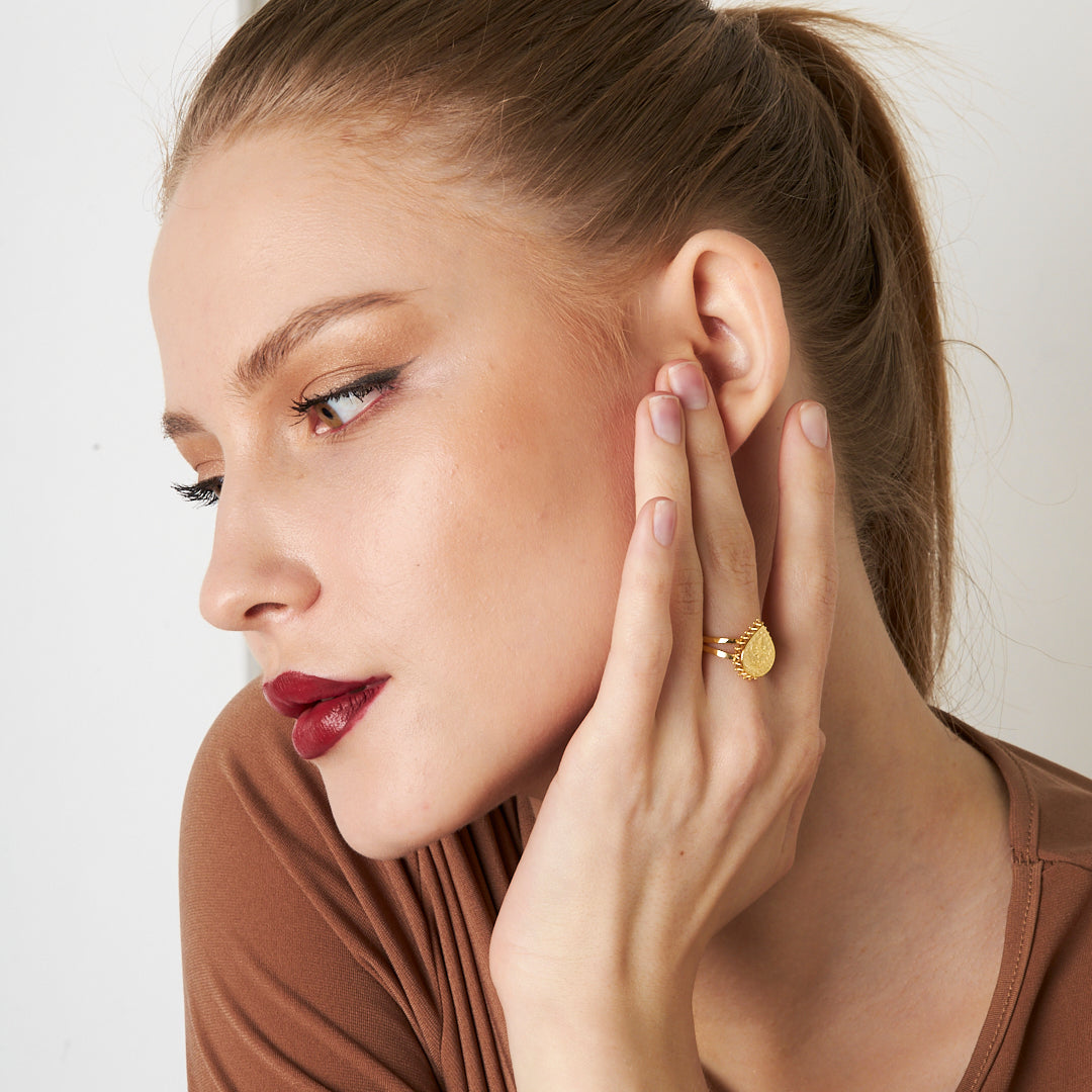 Klasik Gözyaşı Tuğra Yüzük - 925 GÜMÜŞ