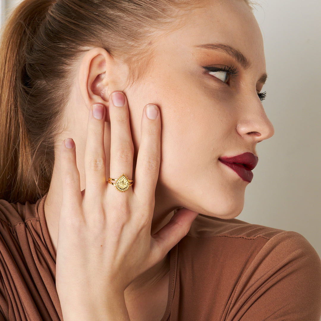 Klasik Gözyaşı Tuğra Yüzük - 925 GÜMÜŞ