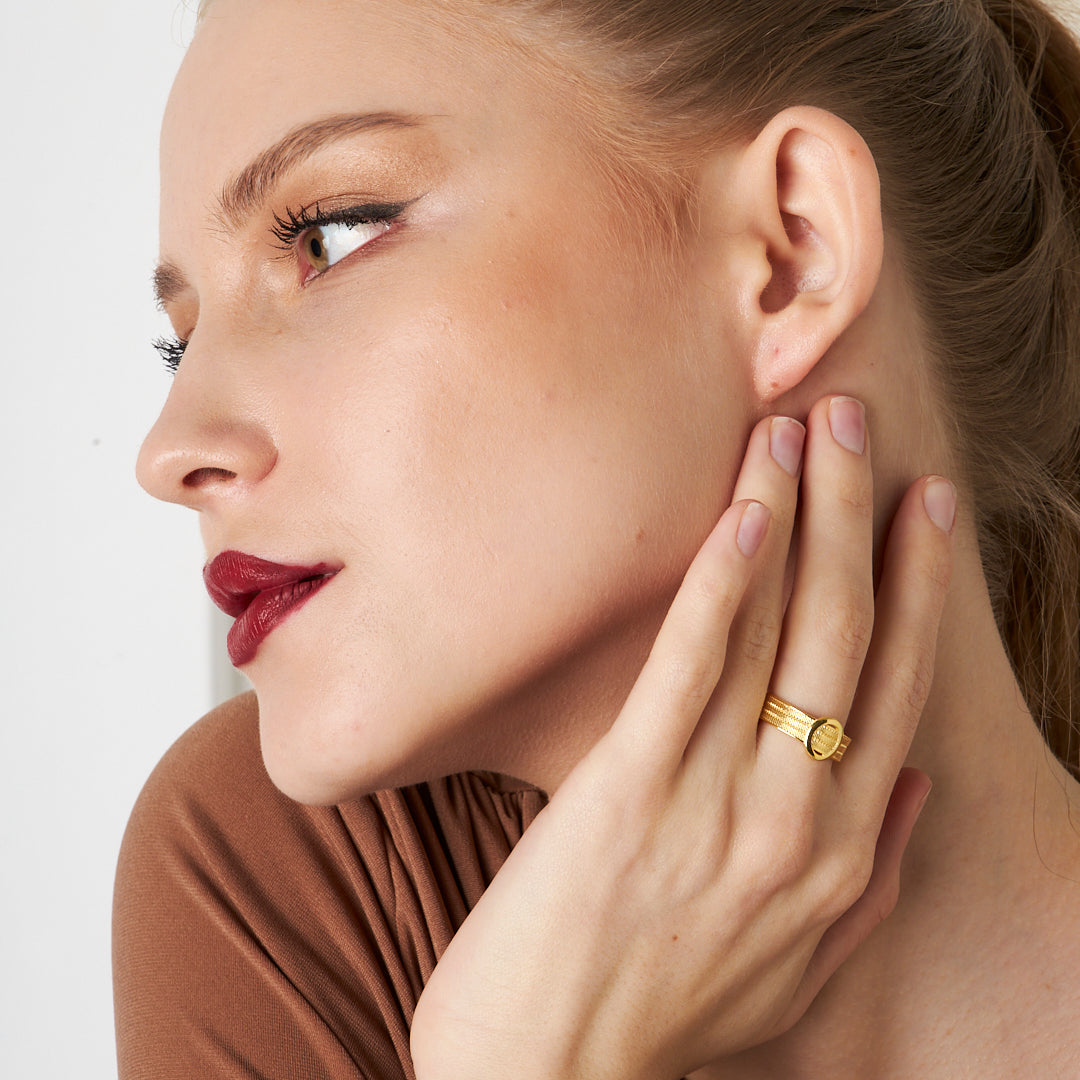 Oval Taşlı Örgü Yüzük - 925 GÜMÜŞ