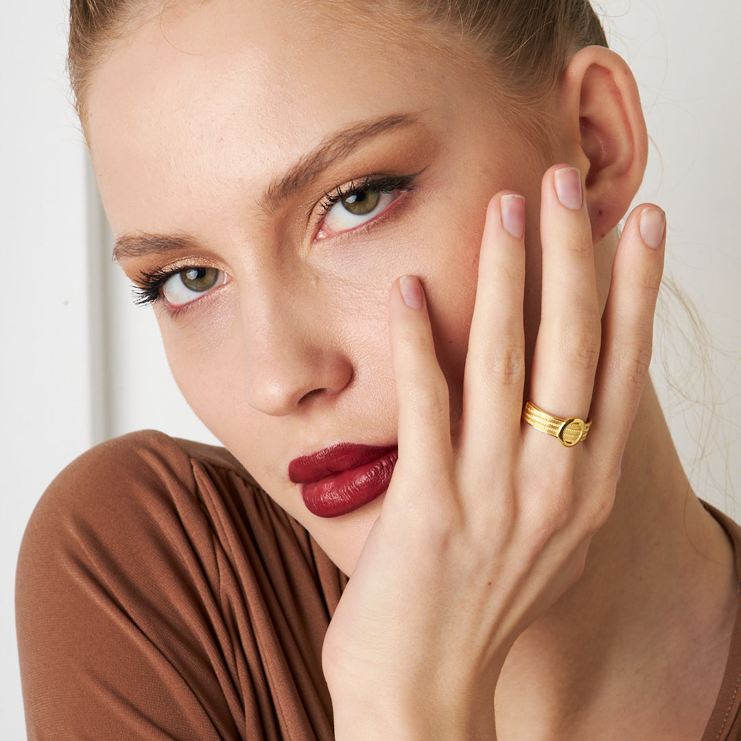 Oval Taşlı Örgü Yüzük - 925 GÜMÜŞ