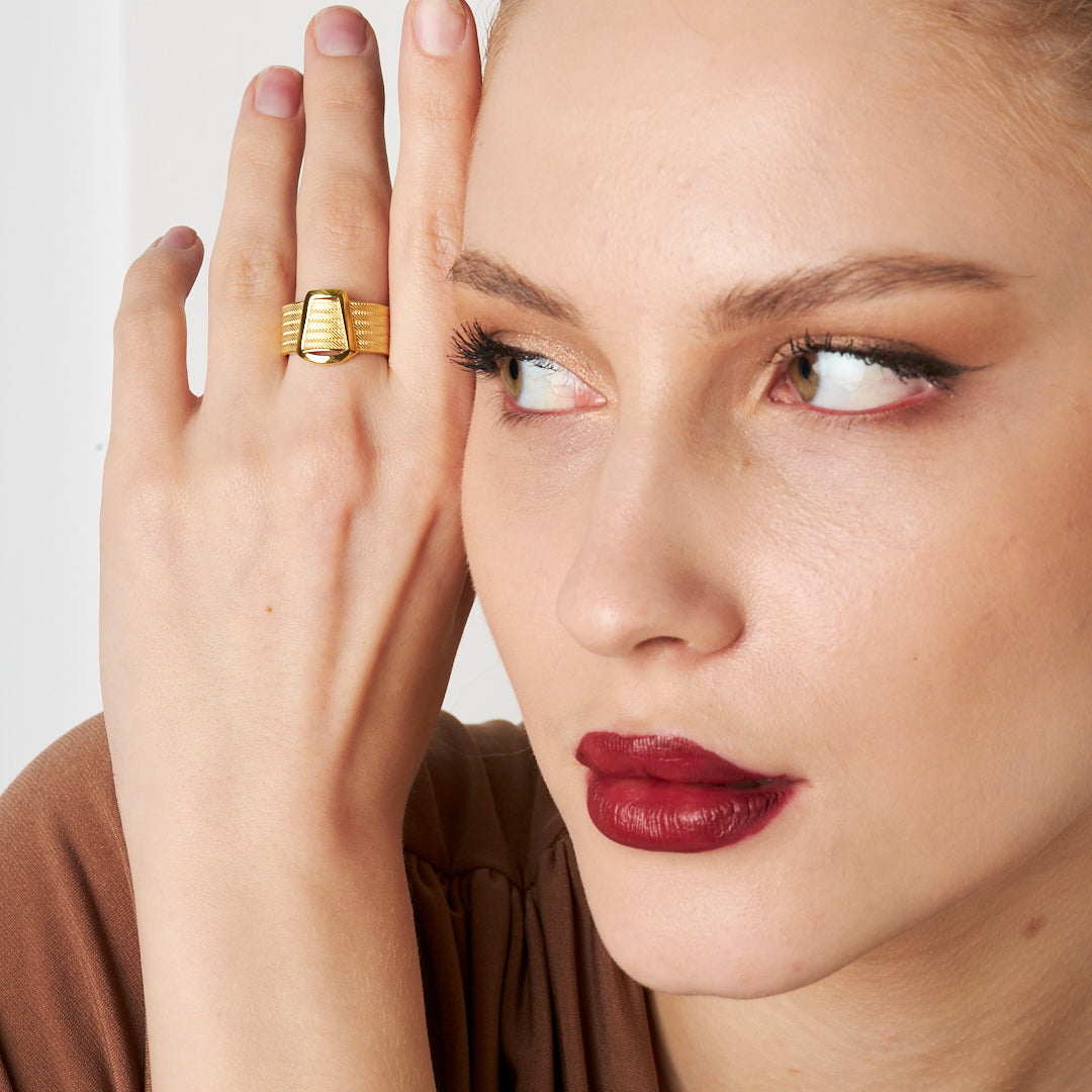 14K ALTIN Taşsız kalın hasır yüzük