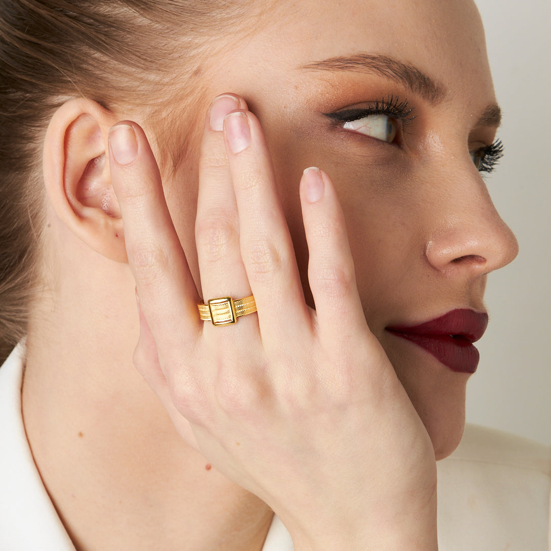 Üç Sıra Taşsız Basit Hasır Yüzük - 925 GÜMÜŞ