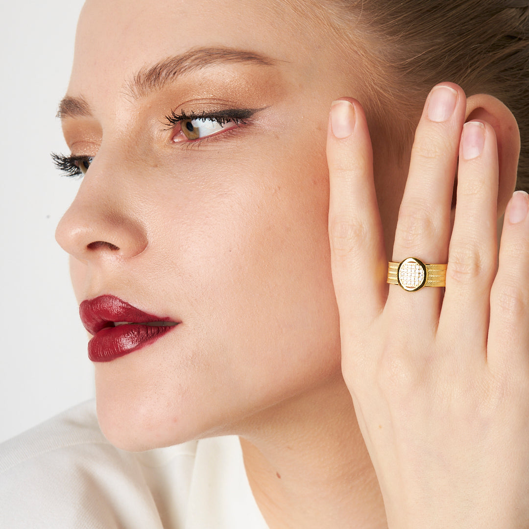 Dört Sıra Oval Taşlı Hasır Yüzük - 925 GÜMÜŞ