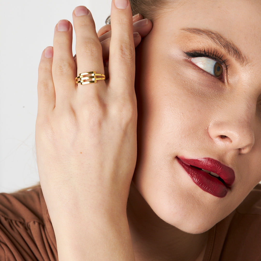 Üçlü Pürüzsüz Kaburga Yüzük - 925 GÜMÜŞ