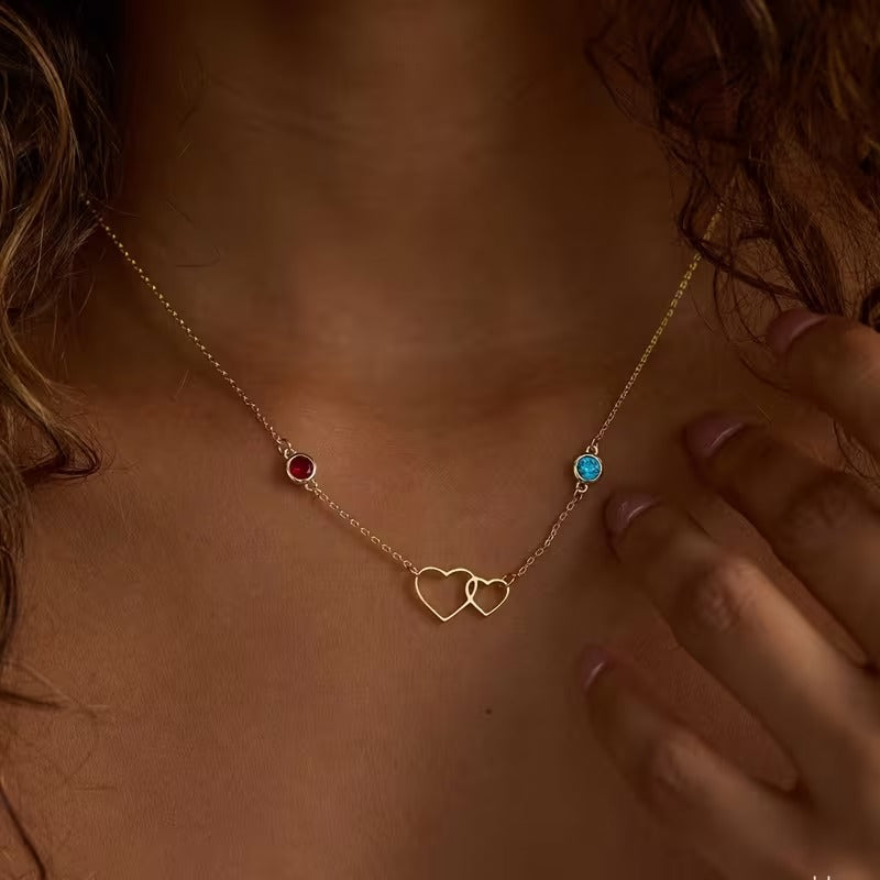 Çift Kalpli Doğum Ayı Taşlı Kolye