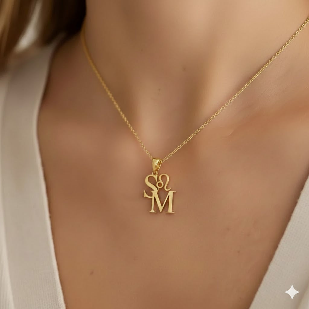 2 Harf Charm Burç Kolye- 925 GÜMÜŞ