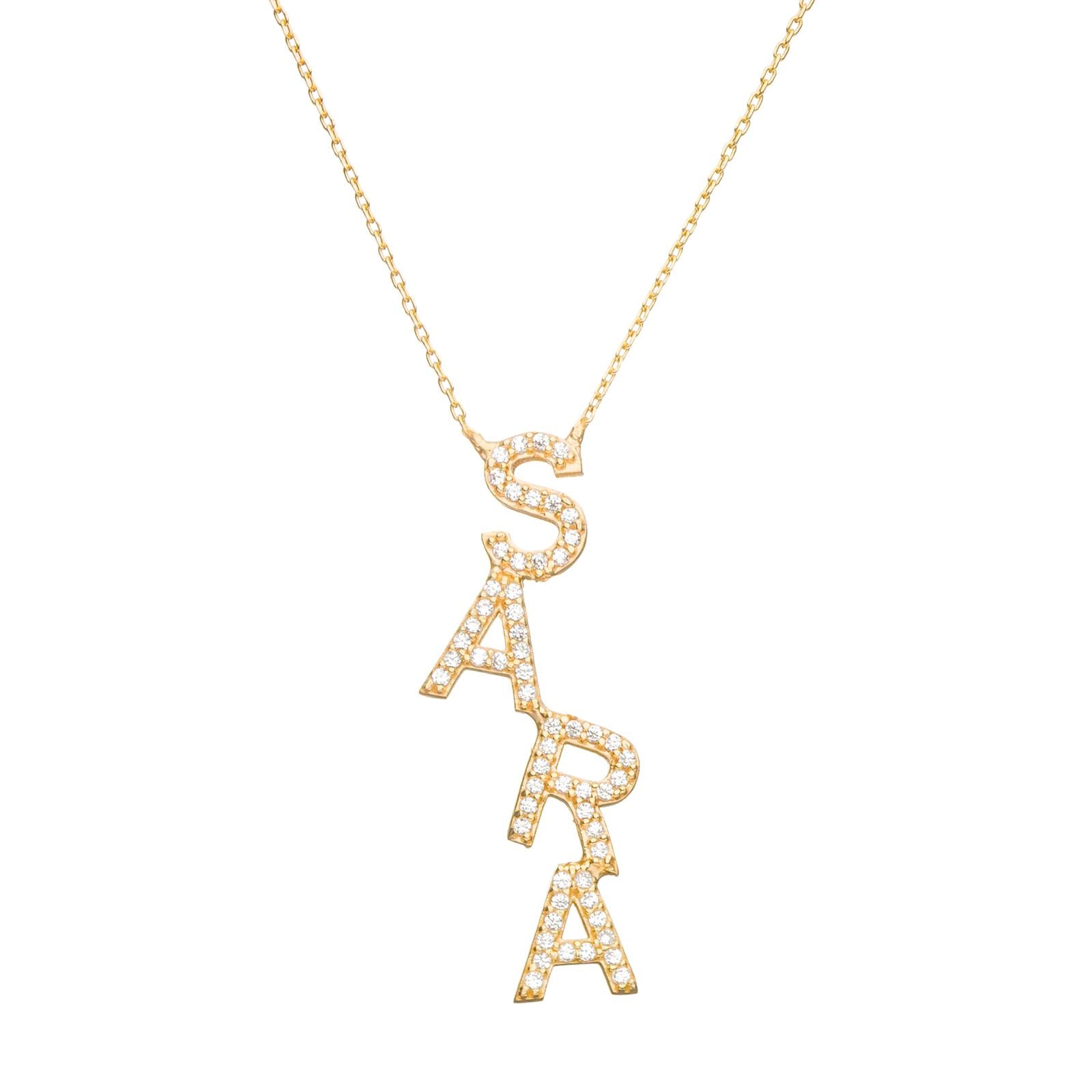 DİKEY İSİM TAŞLI HARF KOLYE -925 GÜMÜŞ