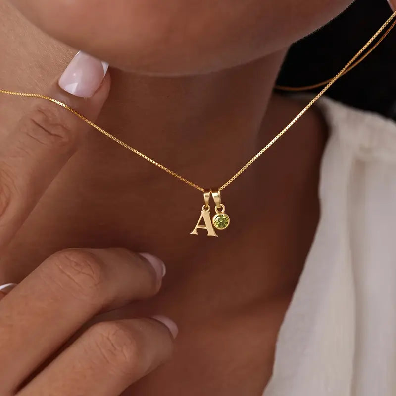 Doğum Taşlı Tek Harf Kolye - 925 Gümüş