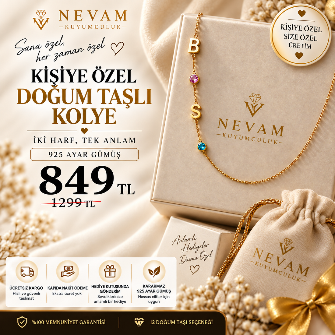 2 Harf Doğum Taşlı Kolye 💎 🚚 Ücretsiz Kargo •