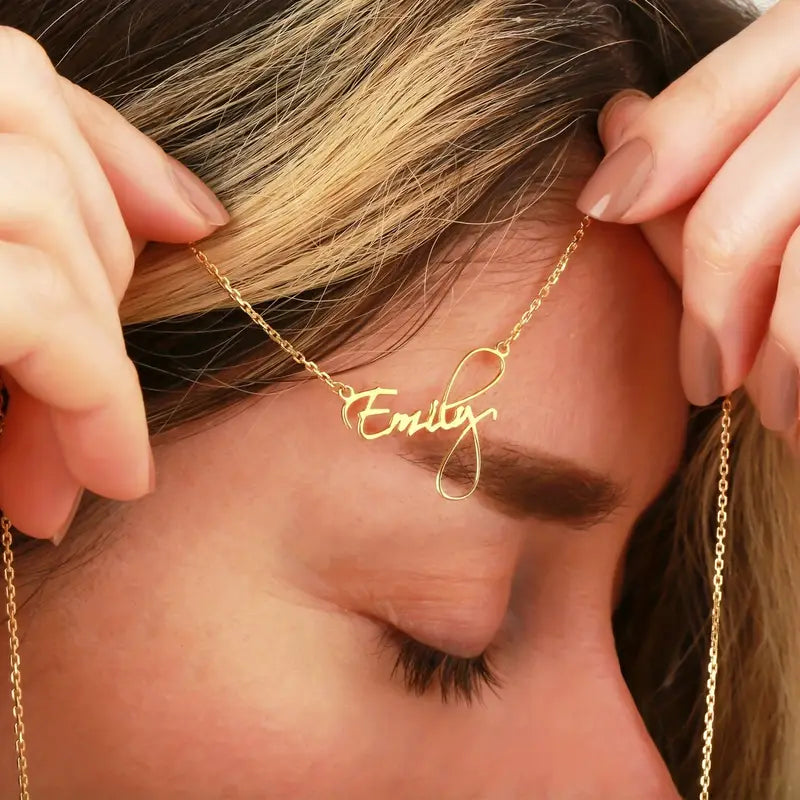 El Yazısı İsimli Yatay Gümüş Kolye