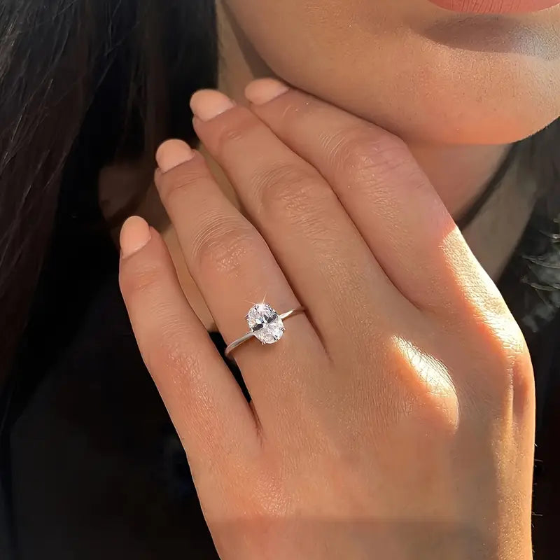 Oval Cut Tek TAŞ YÜZÜK - 925 Gümüş