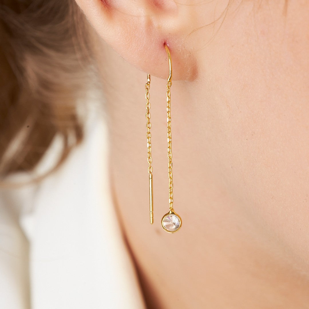 Asılı Zirkon Zincir Küpe - 925 GÜMÜŞ