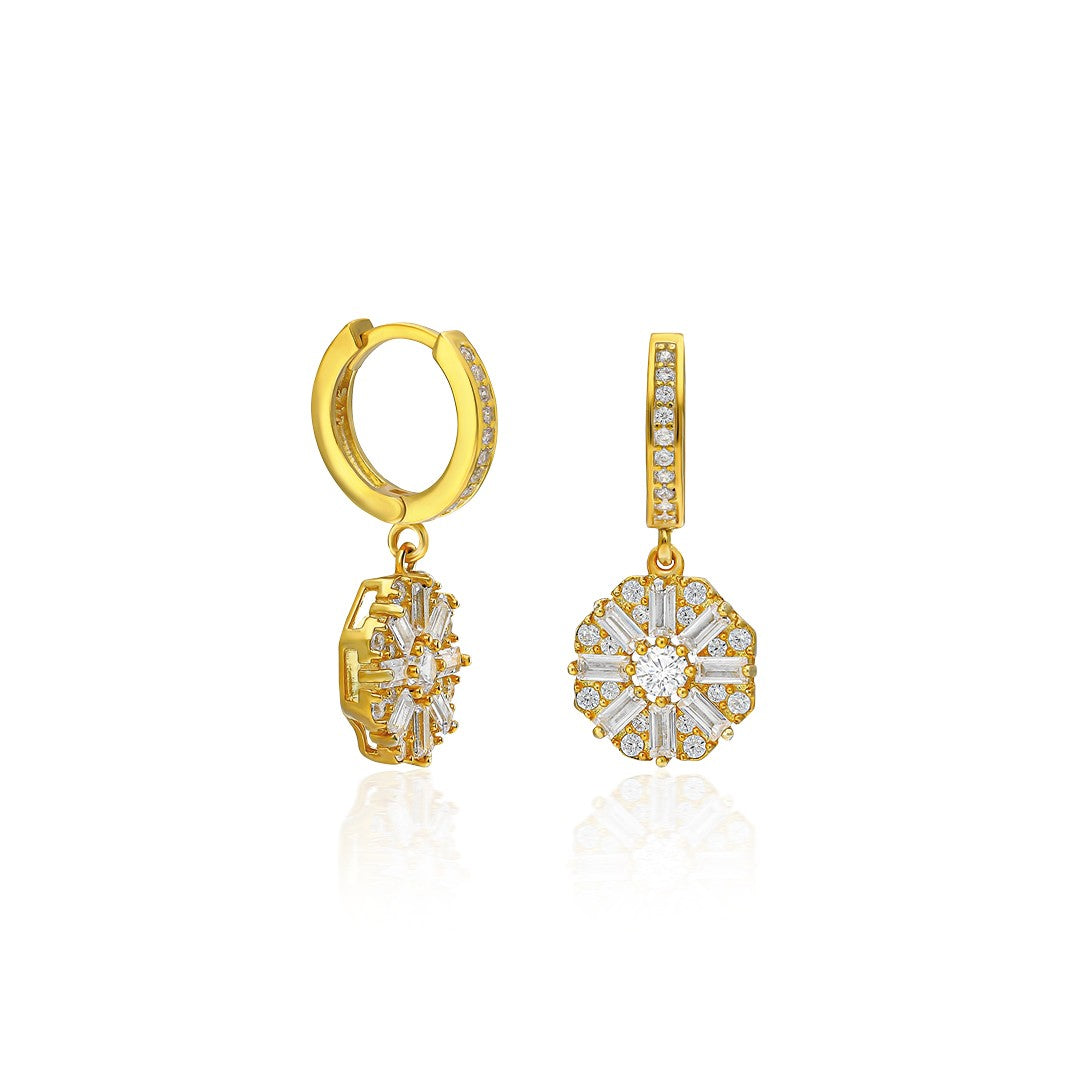 Baget Taşlı Çiçek Desenli Küpe - 925 GÜMÜŞ