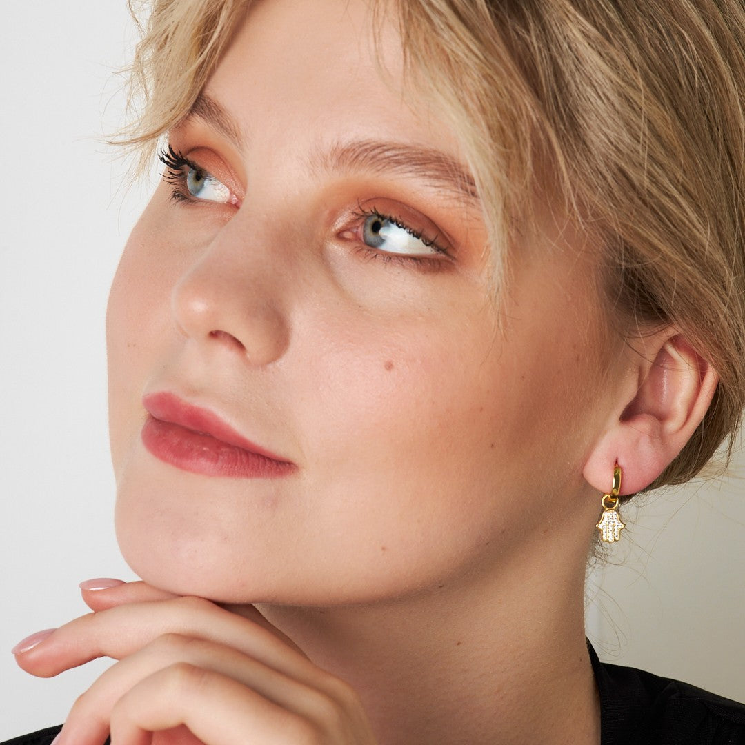 Taşlı Fatma el küpesi - 925 GÜMÜŞ