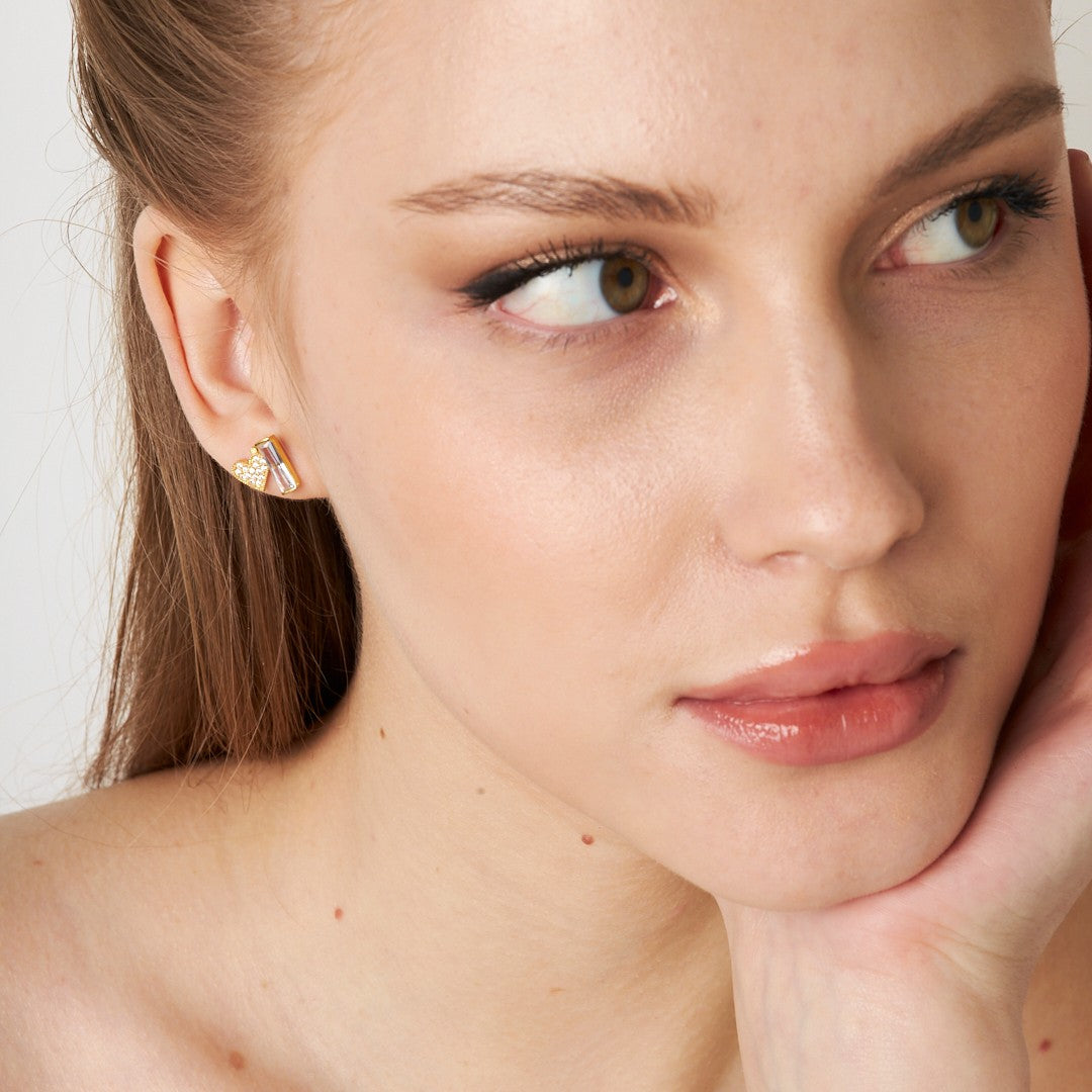 Baget Taşlı Kalp Küpe - 925 GÜMÜŞ