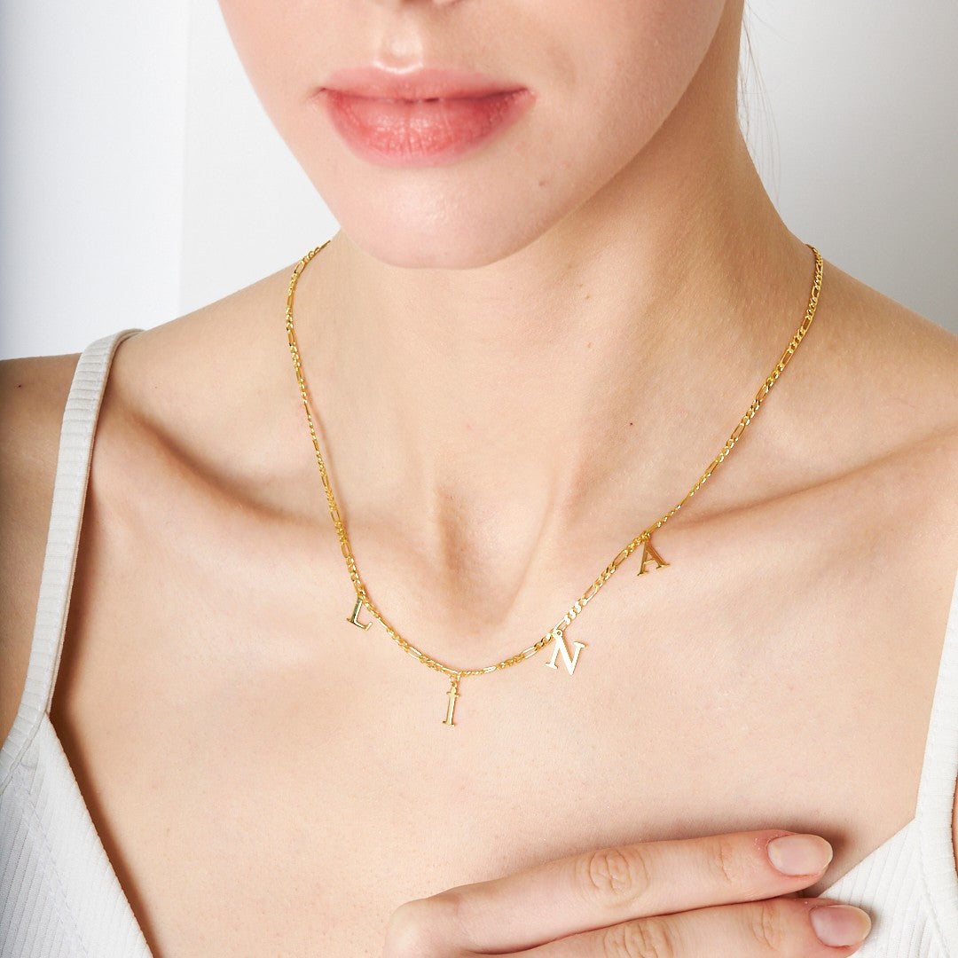 İsimli kolye - Figaro zincir isimli kolye - 925 GÜMÜŞ