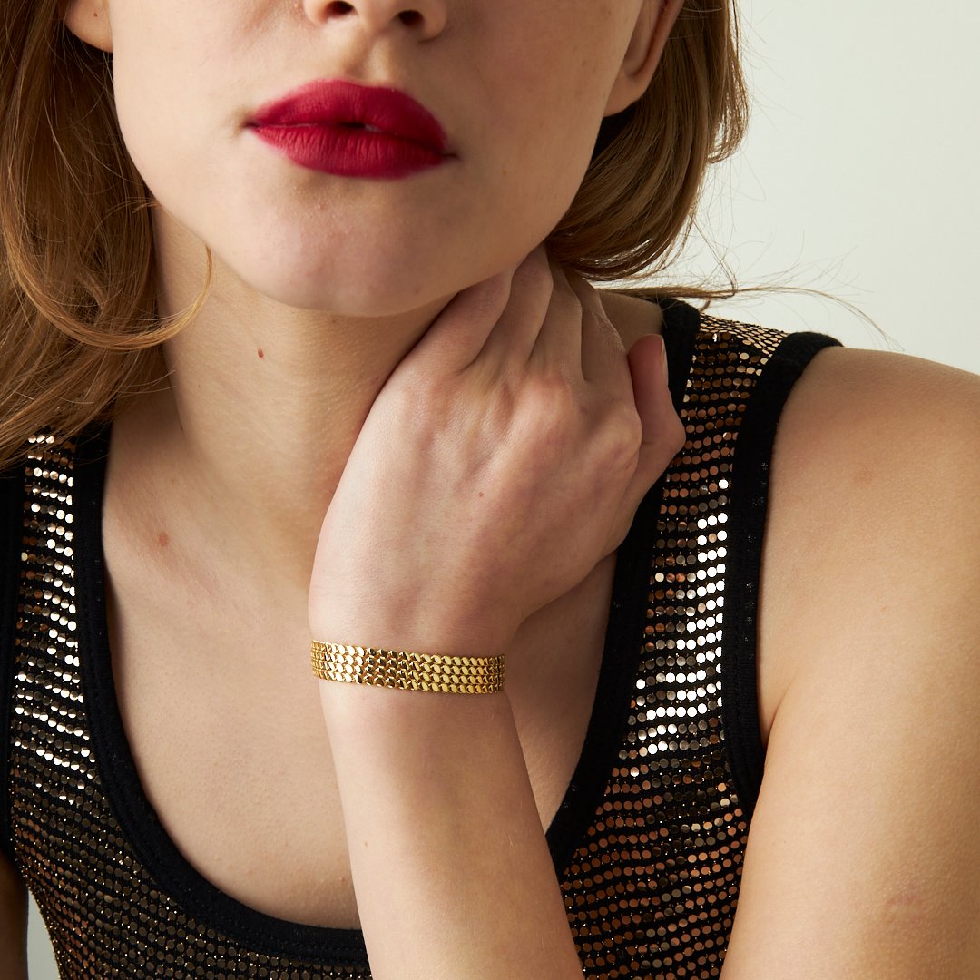 Beş Sıra Kalın Balıksırtı Bileklik - 925 GÜMÜŞ