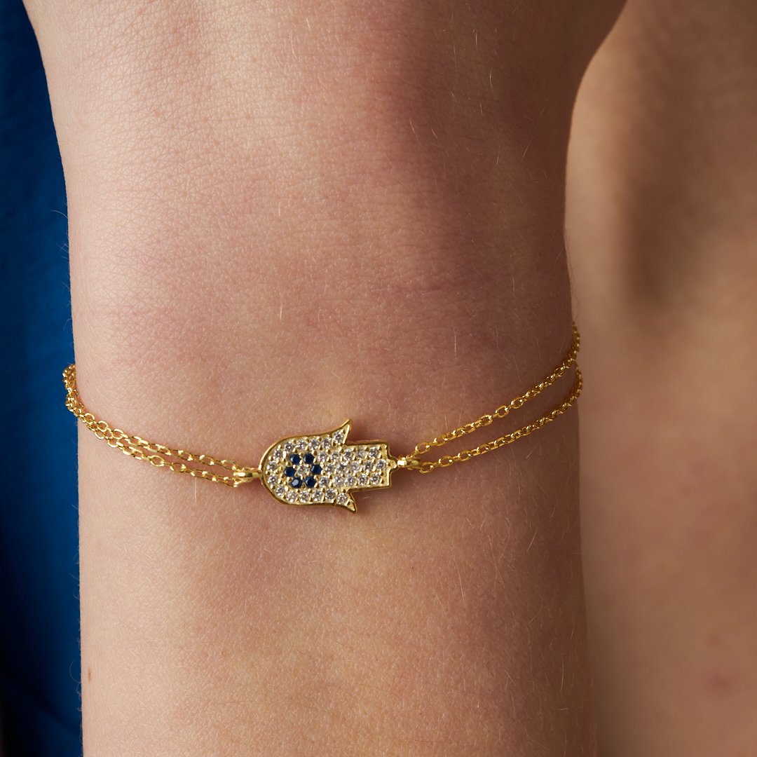 Taşlı Fatma Ana Eli Bileklik - 925 GÜMÜŞ