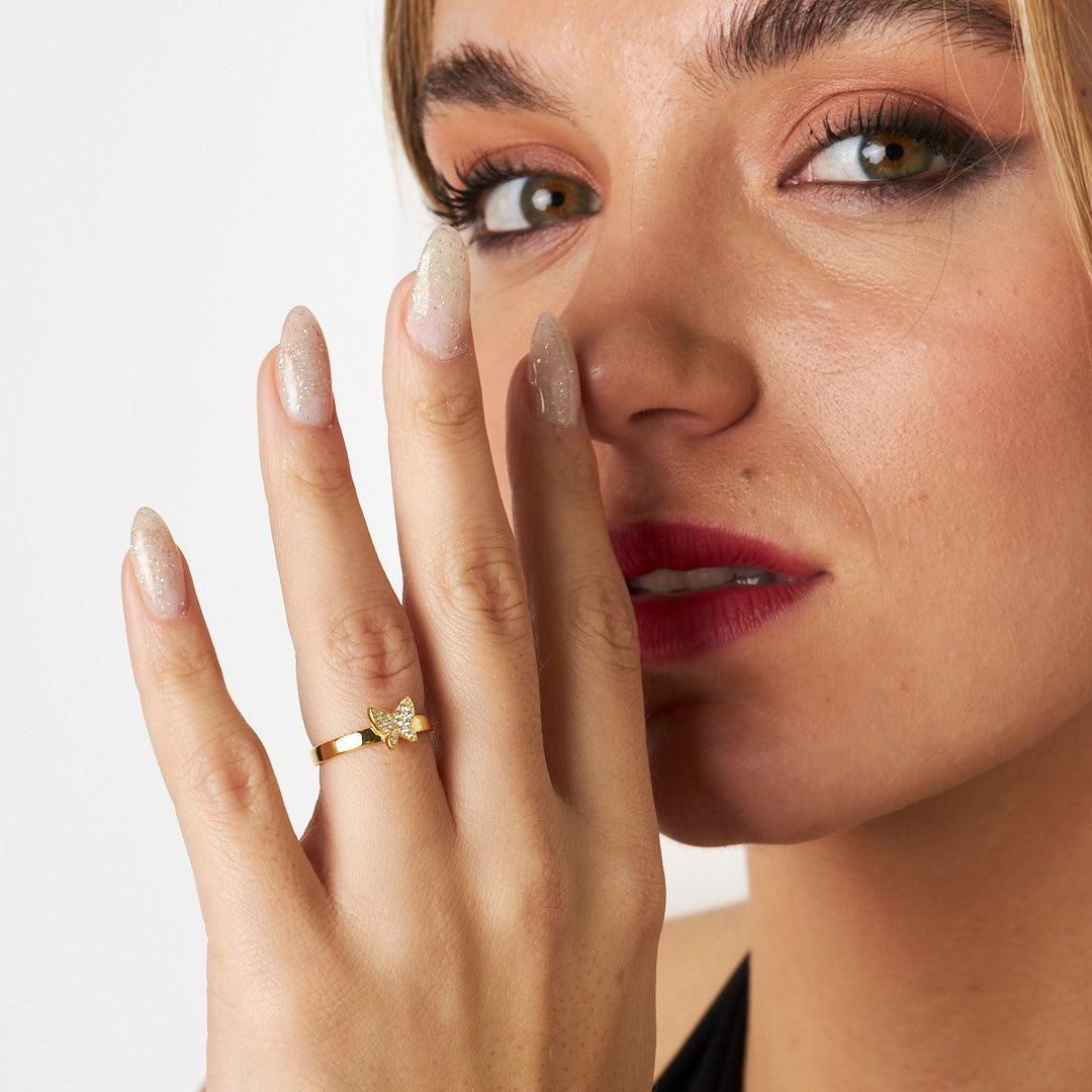 Taşlı Kelebek Yüzük - 925 GÜMÜŞ