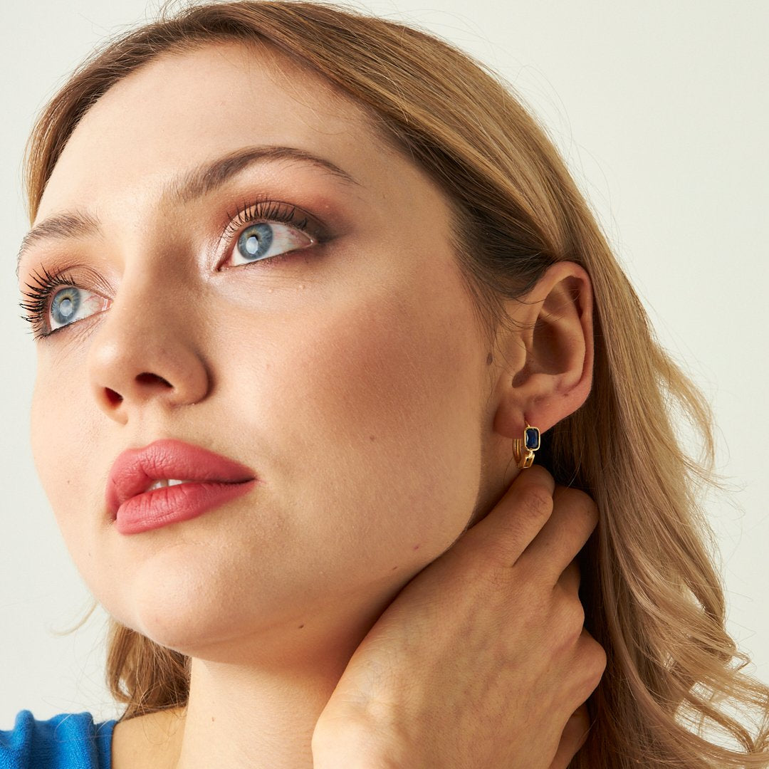 Lacivert Taşlı Baget Küpe - 925 GÜMÜŞ