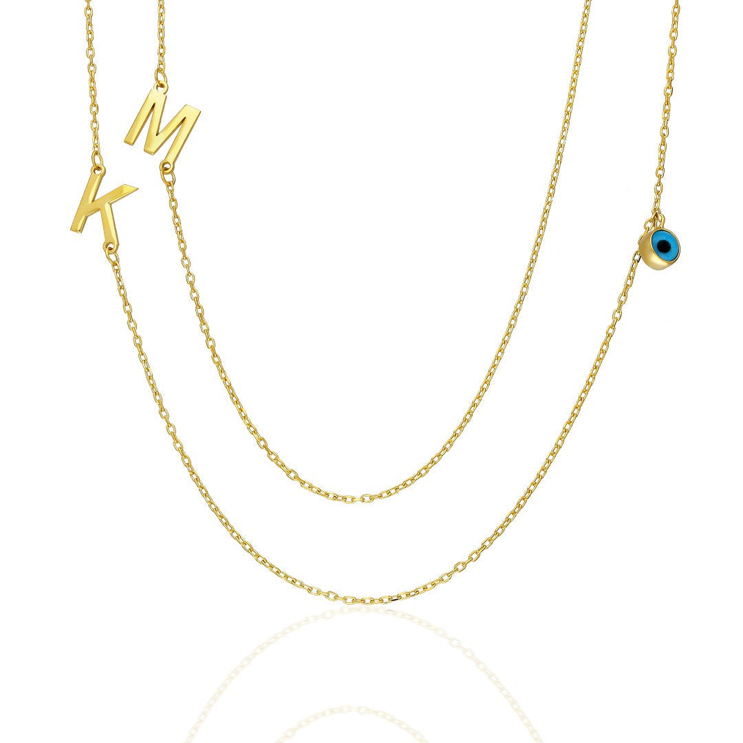 2 Harfli Nazar Boncuklu Kolye - 925 GÜMÜŞ