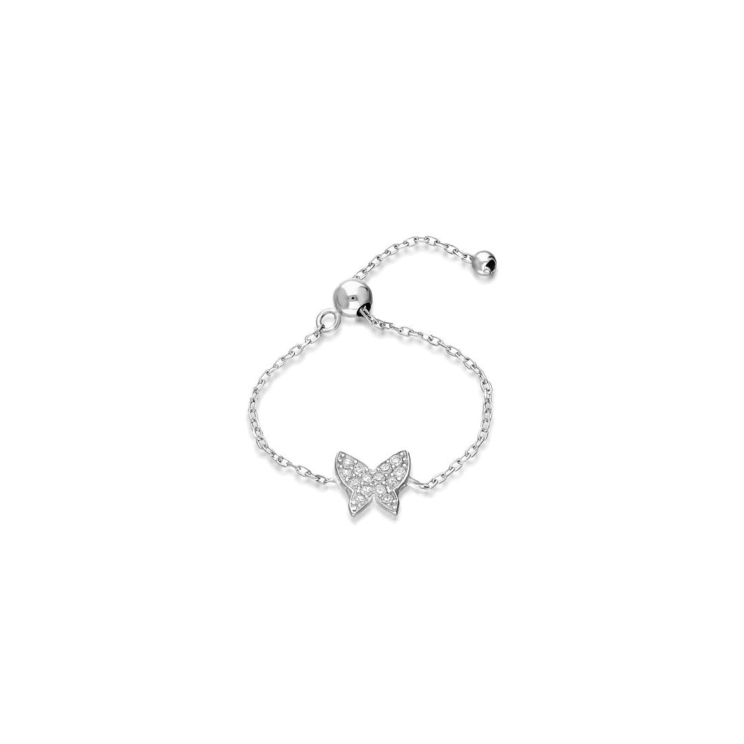 Asansörlü Taşlı Kelebek Yüzük - 925 GÜMÜŞ