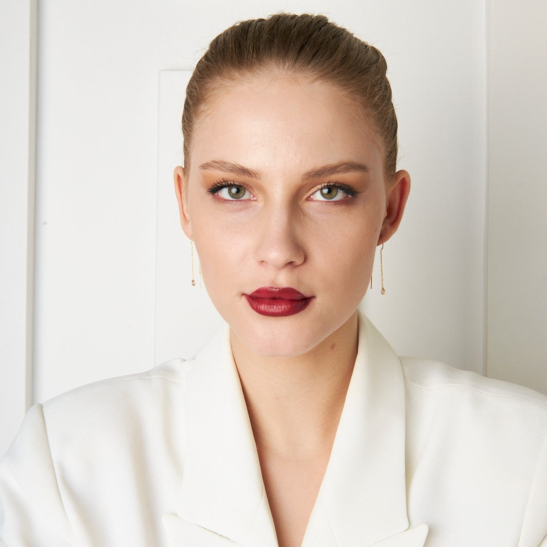 Asılı Zirkon Zincir Küpe - 925 GÜMÜŞ