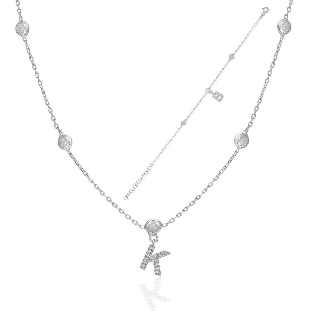 Harflerle Süslenmiş Parlak Taş Kolye - 925 GÜMÜŞ