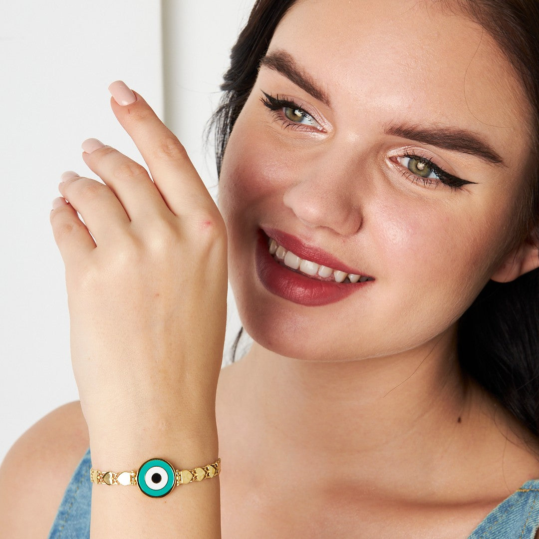 Kalpli Sıra Zincir Nazar Bileklik - 925 GÜMÜŞ