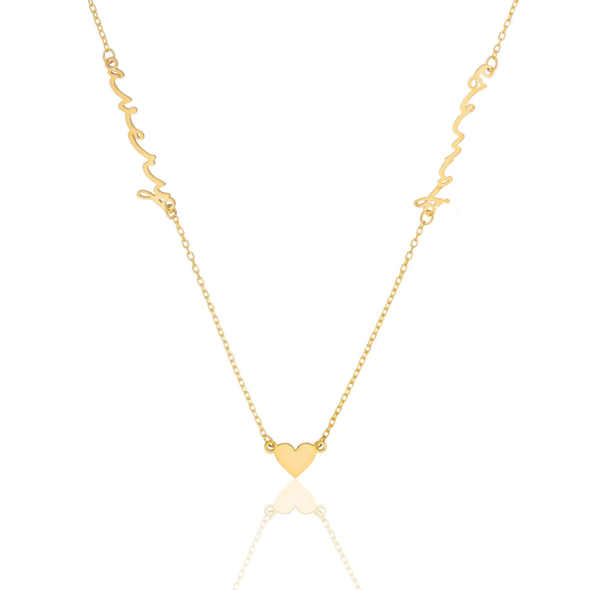 İki İsimli İmzalı Kalp Kolye - 925 GÜMÜŞ