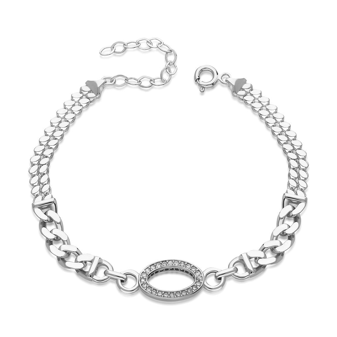Oval Taşlı Payet Gurme Bileklik - 925 GÜMÜŞ