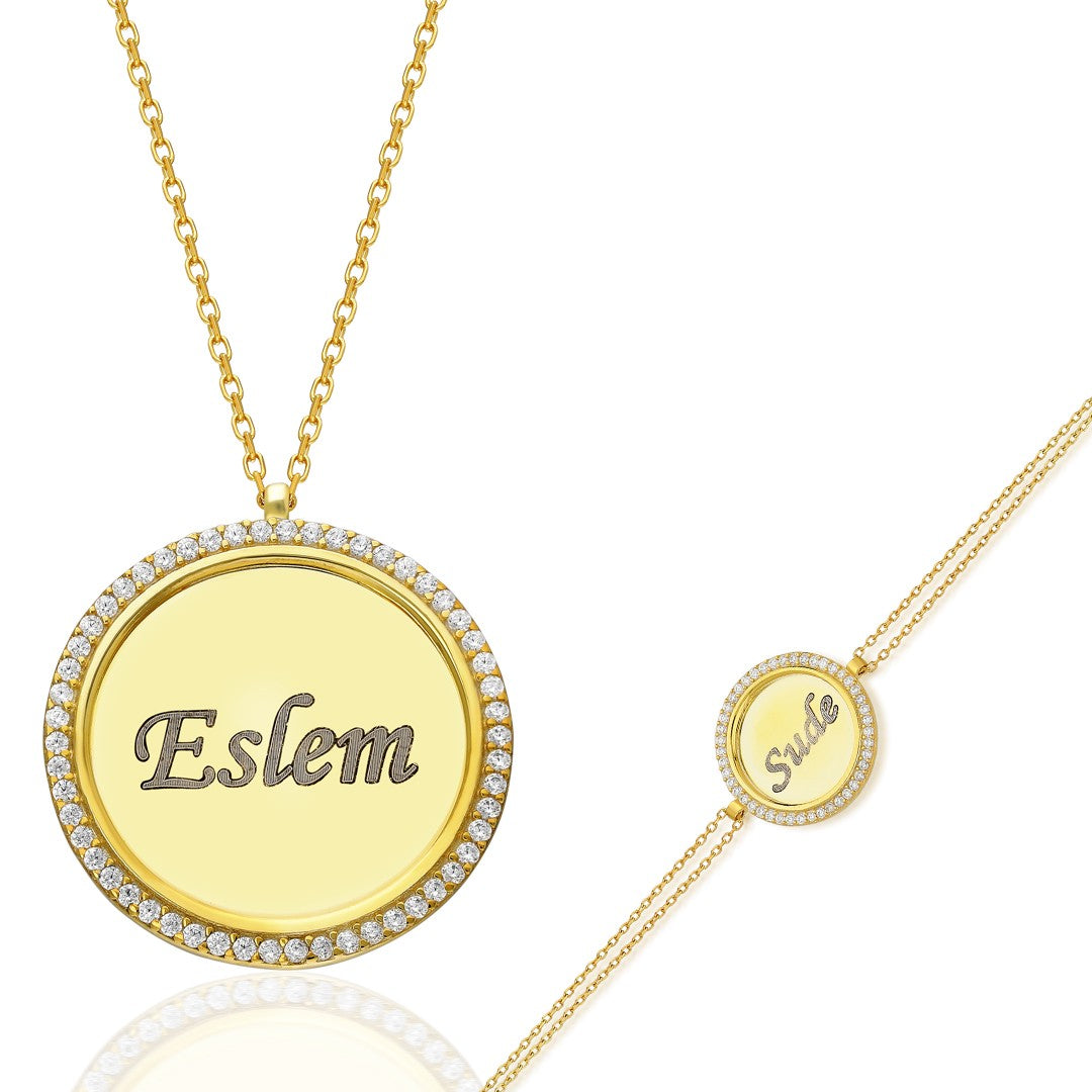 İsimli Taşlı Plaka Set - 925 GÜMÜŞ