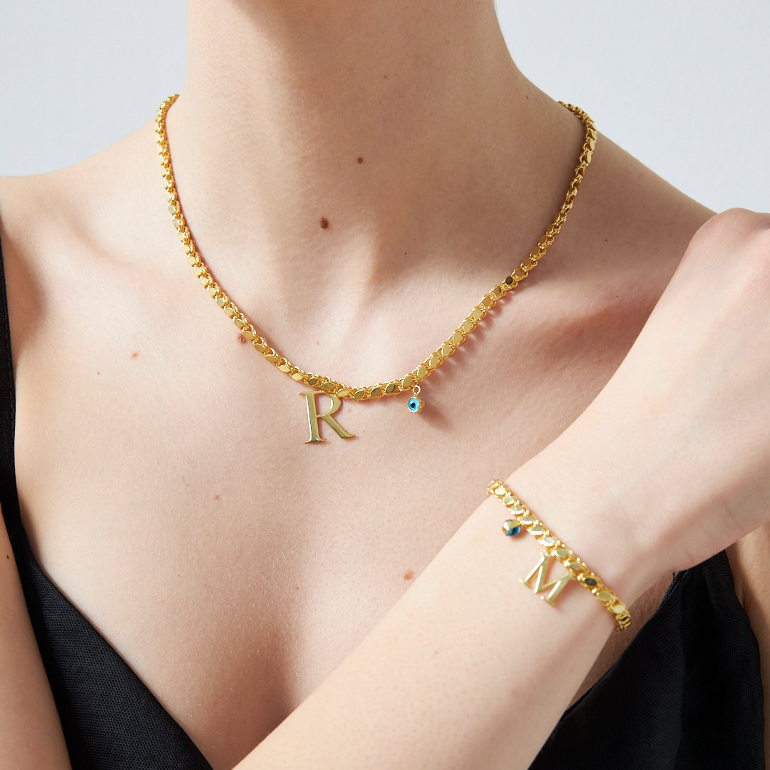 Harfli Pullu Zincir Set - 925 GÜMÜŞ