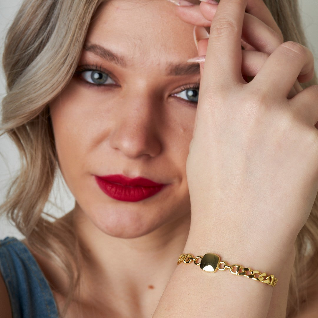 Basit Kare Model İki Zincirli Bileklik - 925 GÜMÜŞ