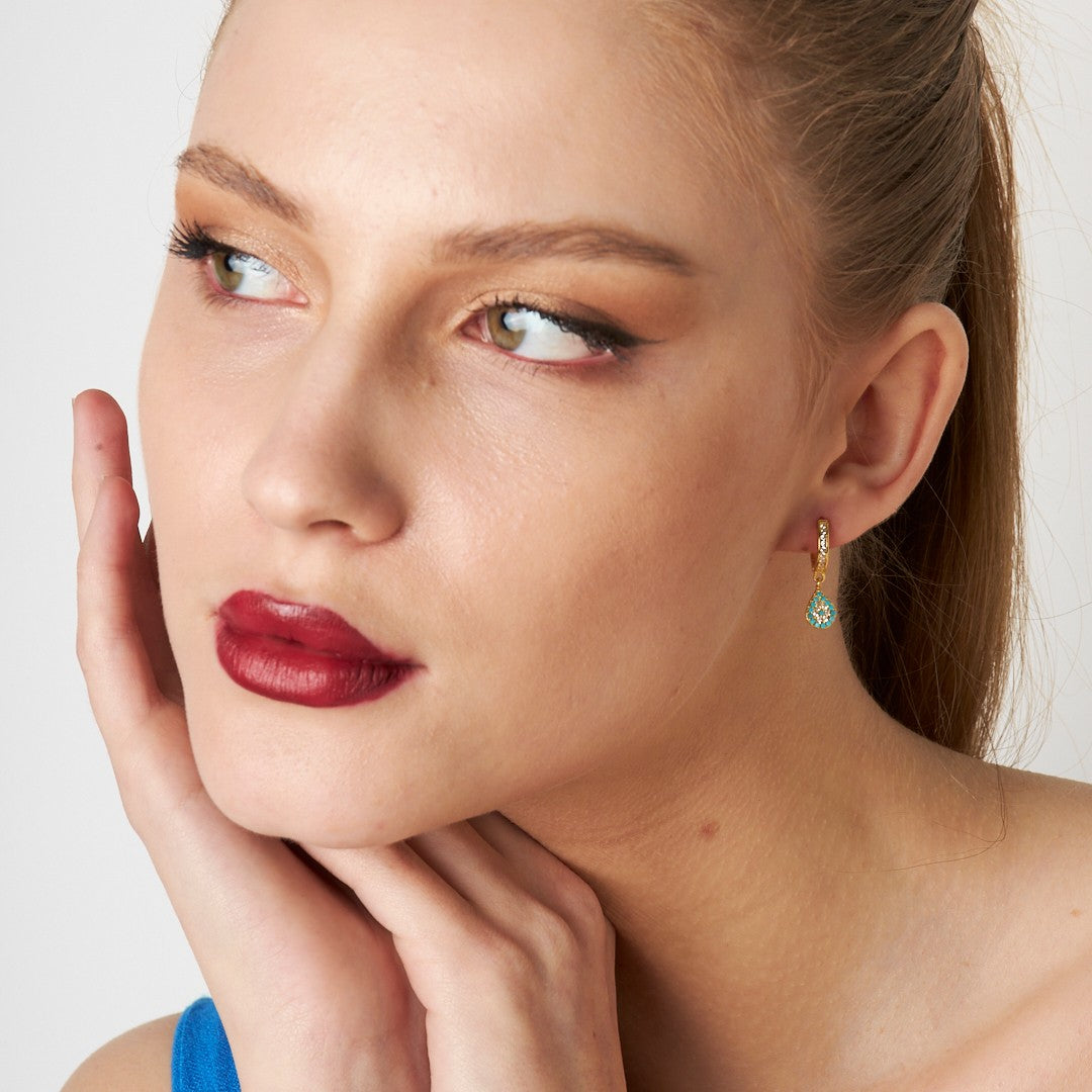 Renkli Taşlı Damla Küpeler - 925 GÜMÜŞ