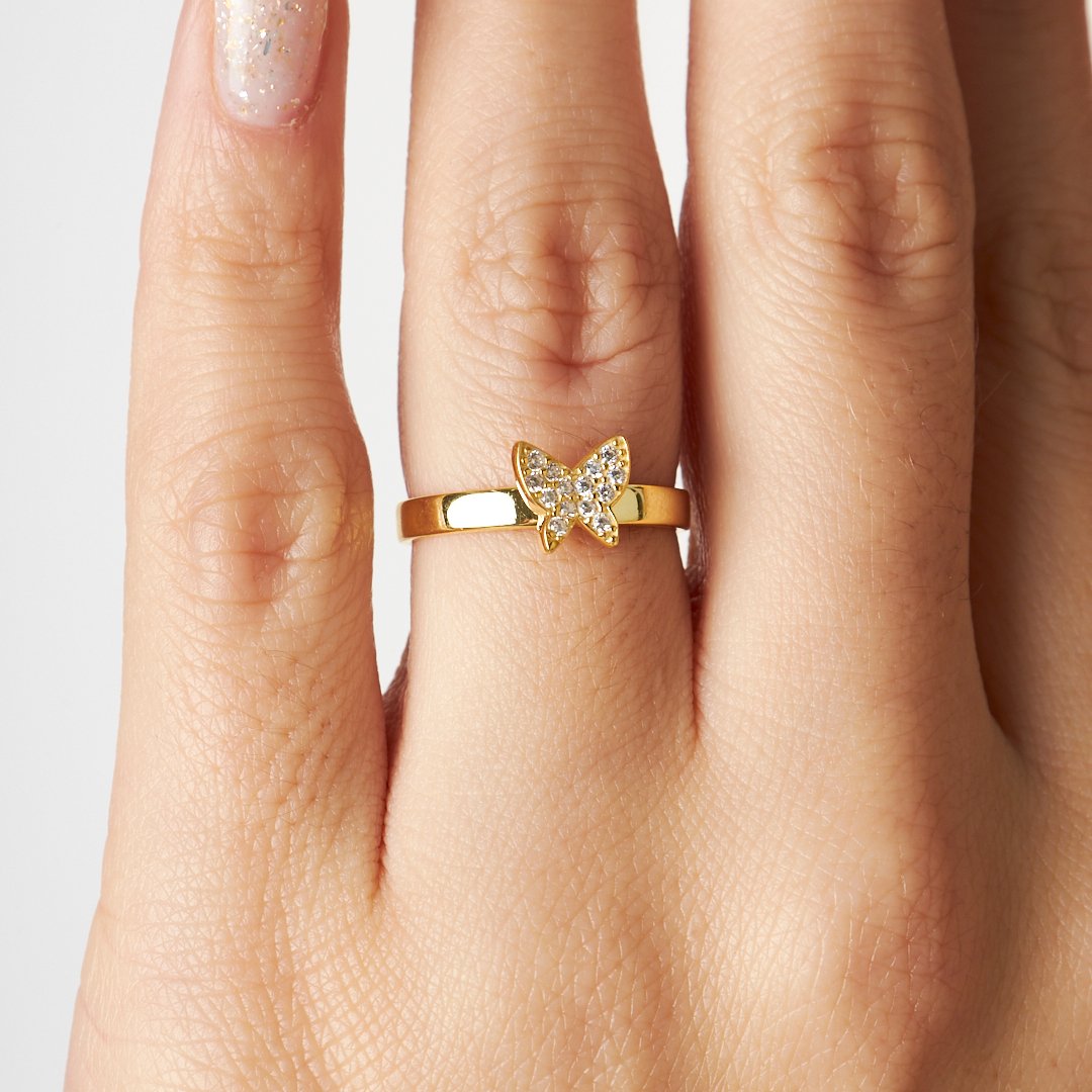 Taşlı Kelebek Yüzük - 925 GÜMÜŞ