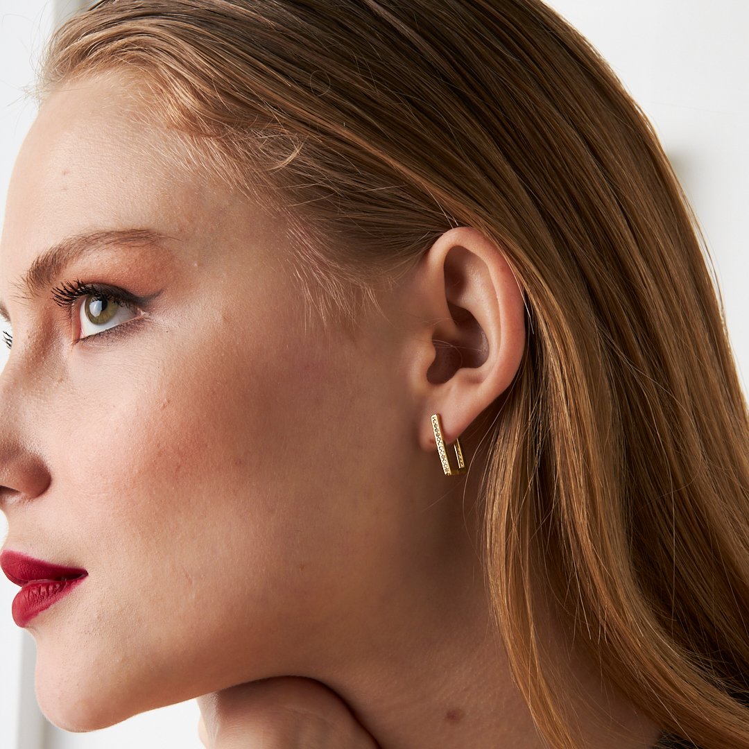 Taşlı Dikdörtgen Küpe - 925 GÜMÜŞ