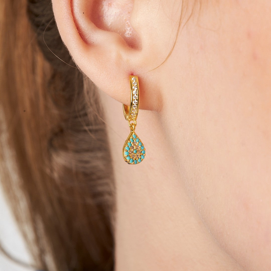 Renkli Taşlı Damla Küpeler - 925 GÜMÜŞ