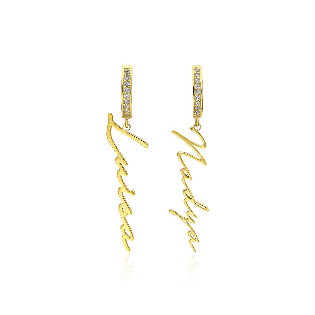 Dikey İsimli Taşlı Küpe - 925 GÜMÜŞ