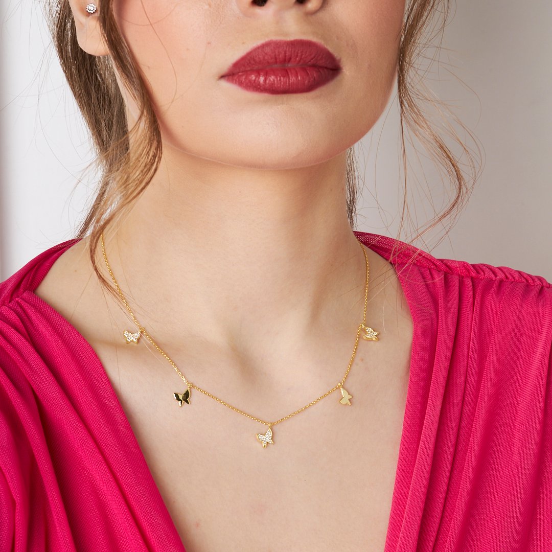 14K ALTIN Sıralı Model Kelebek Kolye