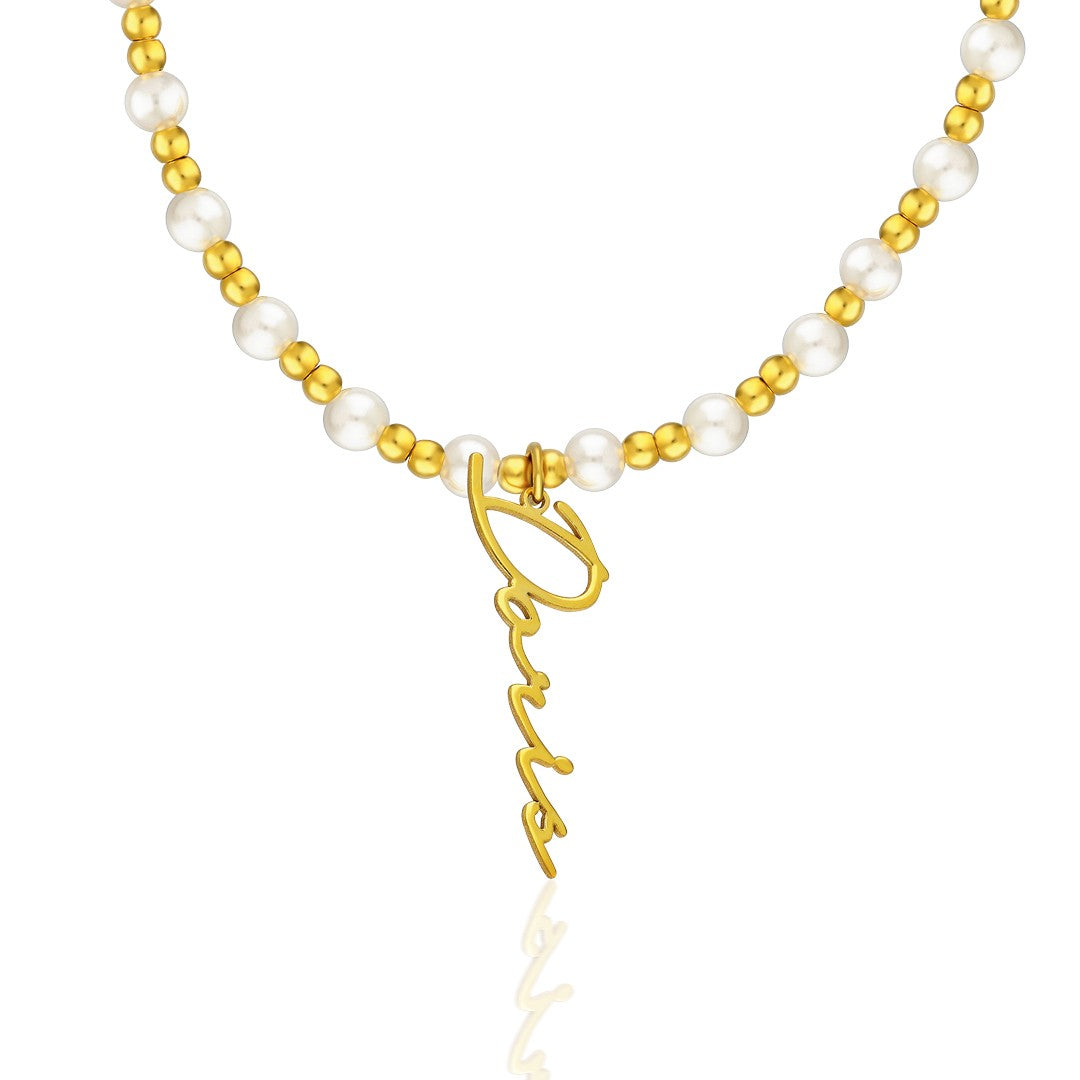 İnci Detaylı isim Kolye - 925 GÜMÜŞ