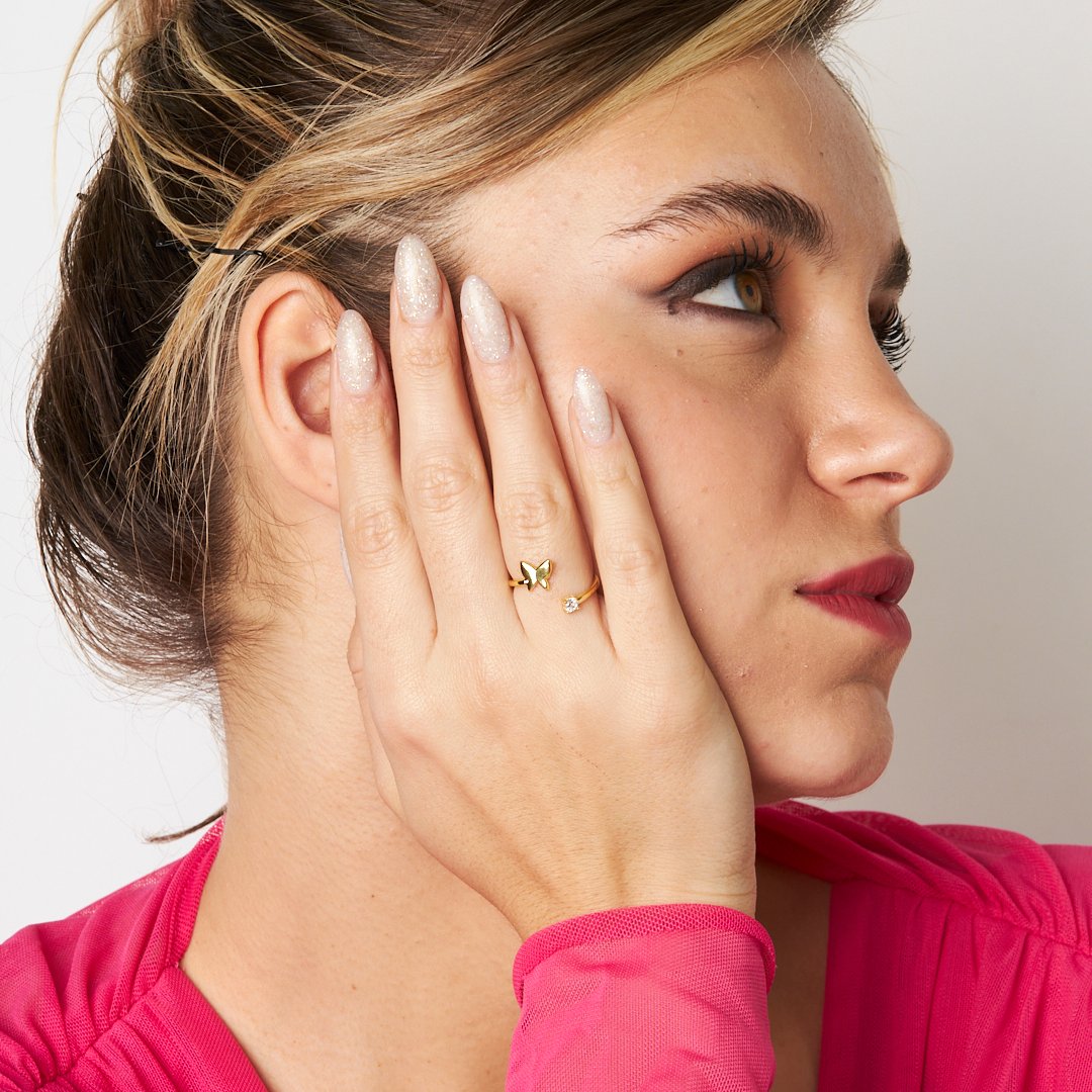 Tek Taş Kelebek Yüzük - 925 GÜMÜŞ