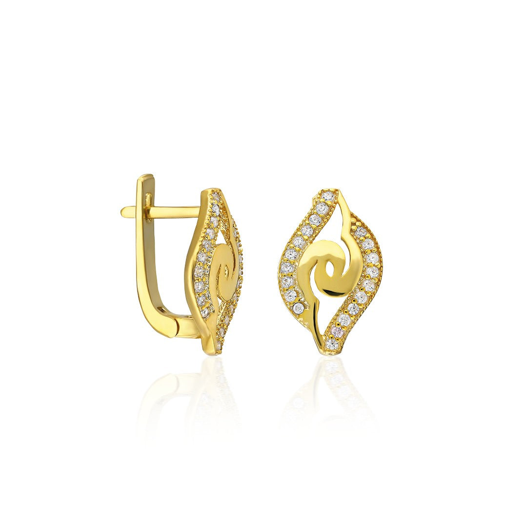 Dalga Detaylı Taşlı Küpe - 925 GÜMÜŞ