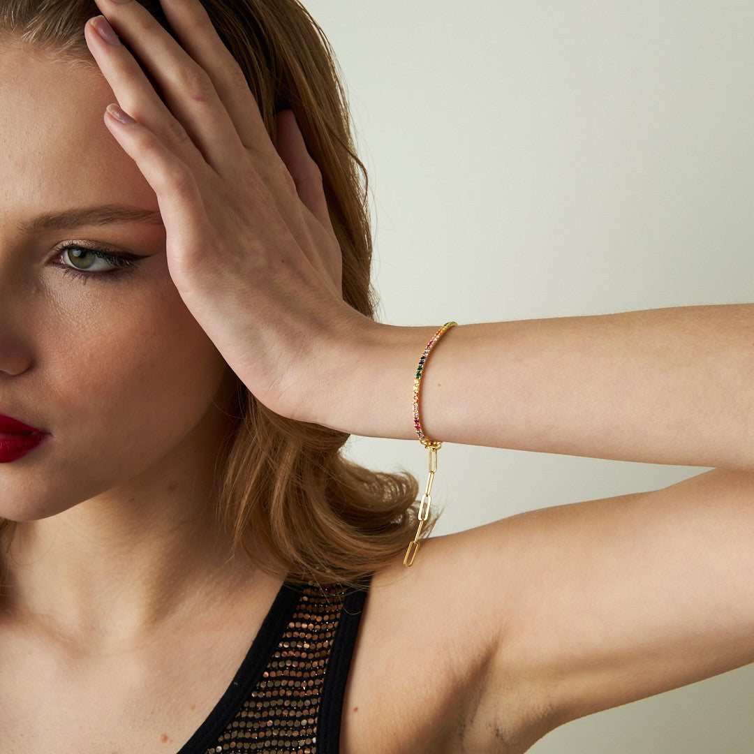 Renkli Su Yolları Zincir Bileklik - 925 GÜMÜŞ