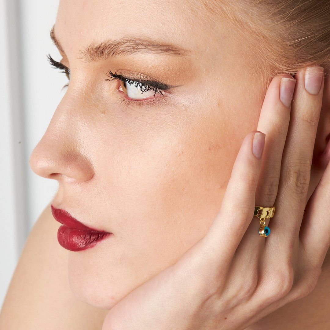 14K ALTIN Nazar Küba Yüzük