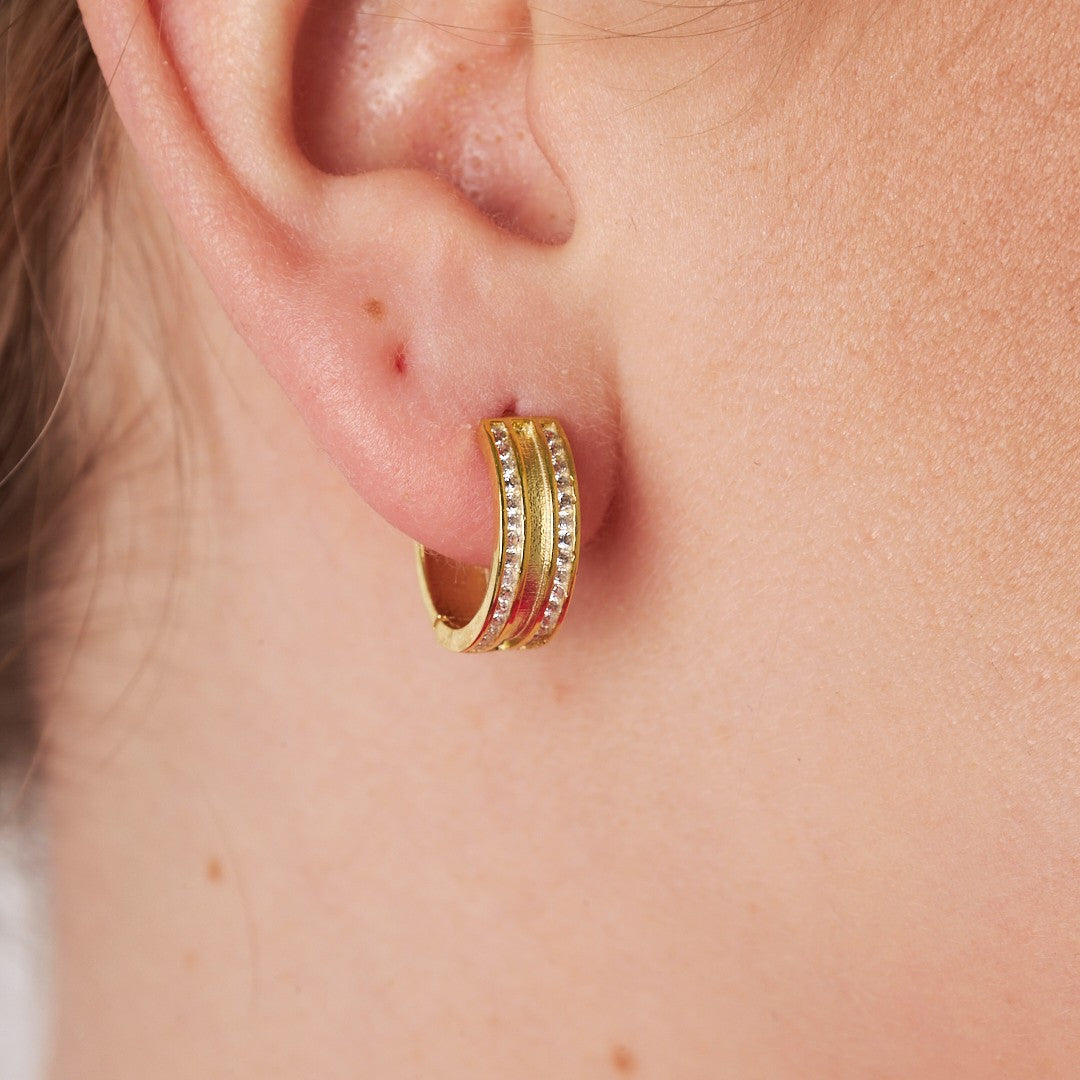 Üçlü Taş Detaylı Halka Küpe - 925 GÜMÜŞ